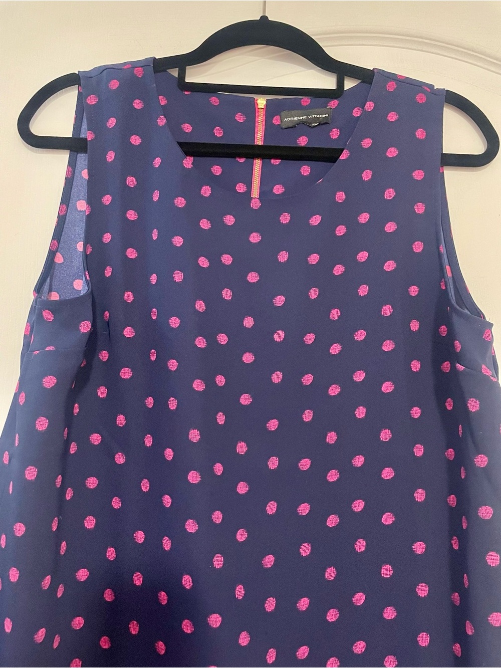Adrienne Vittadini Blue Polka Dot Sleeveless Dress Size 10